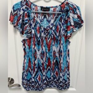 I.N.C. Colorful Women's Top, Size L, Flutter sleeves, Elastic waistband
